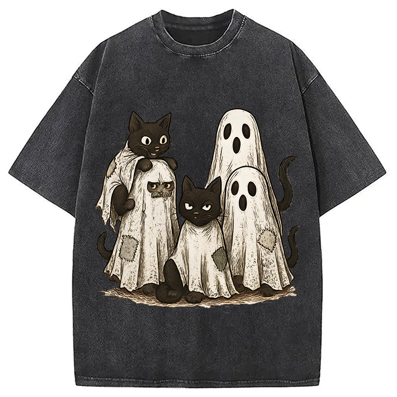 Funny Black Cats Ghost Washed T-Shirt