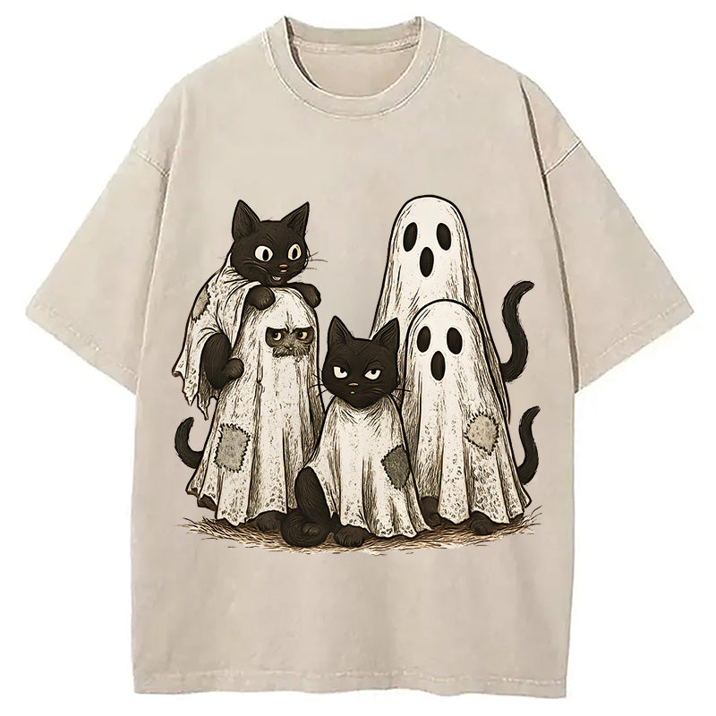 Funny Black Cats Ghost Washed T-Shirt
