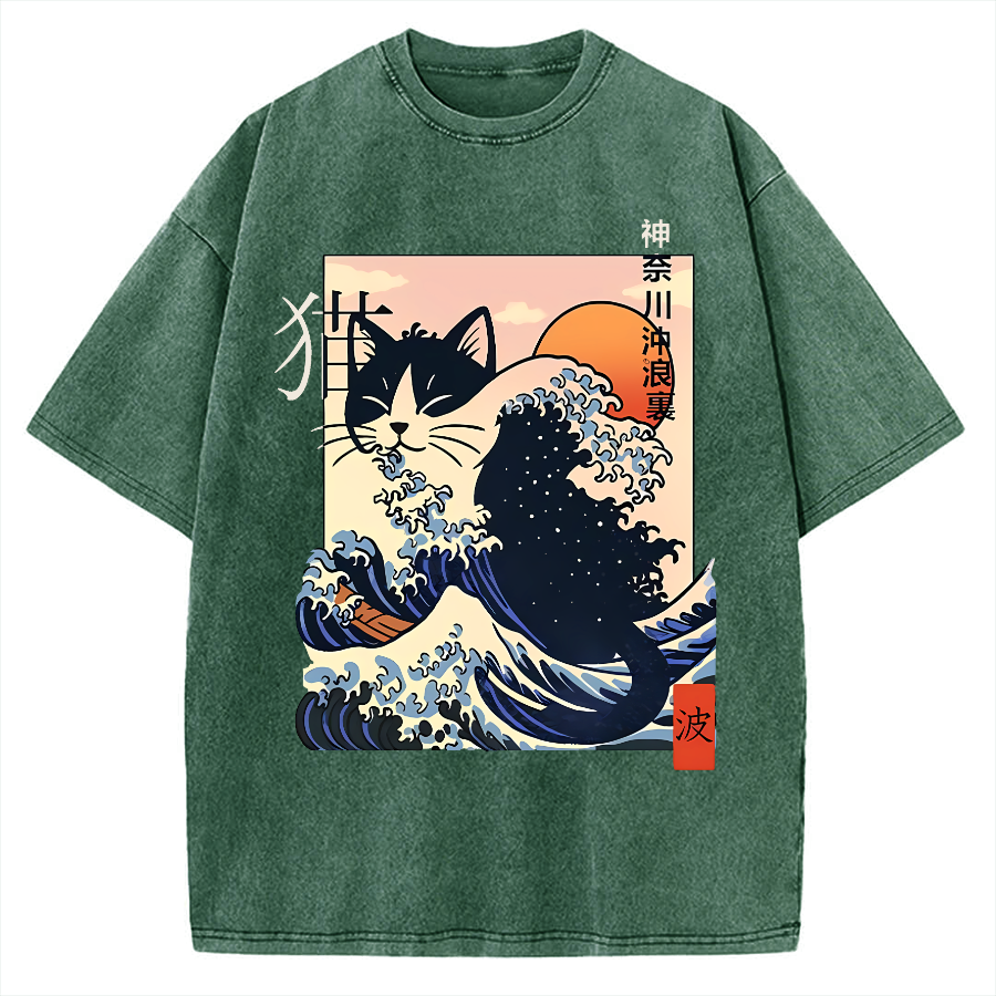 Kanagawa cat Vintage Washed T-shirt