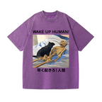 Cat Wake Up Human Vintage Wash Japanese Design T-Shirt