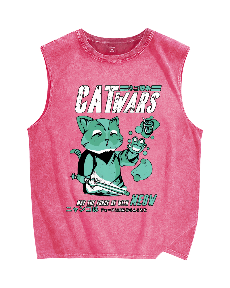 Cat Wars Vintage Distressed Washed Tank Top