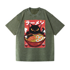 Ramen Black Cat Vintage Wash Japanese Design T-Shirt