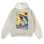 Shark Ukiyoe Vintage Washed Cotton Back Art Hoodie