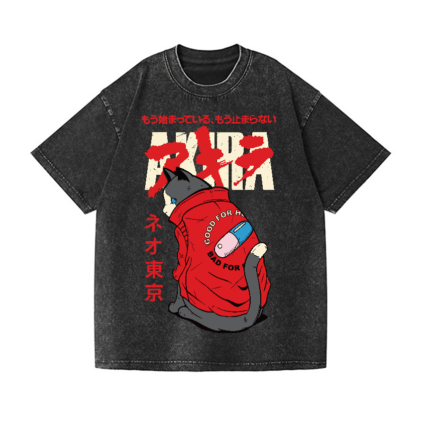 Akira Cat Vintage Wash Japanese Design T-Shirt