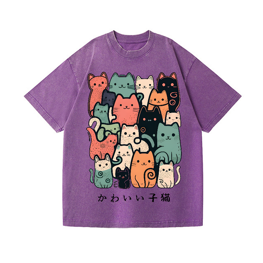 Cat Vintage Wash Japanese Design T-Shirt