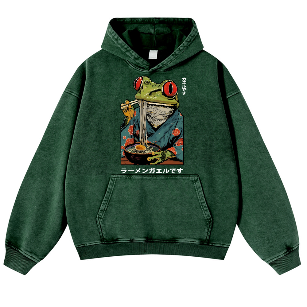 Frog Ramen Vintage Washed Thick Cotton Hoodie