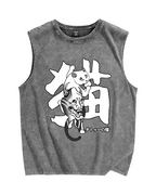Cat With Oni Mask Tattoo Vintage Distressed Washed Tank Top