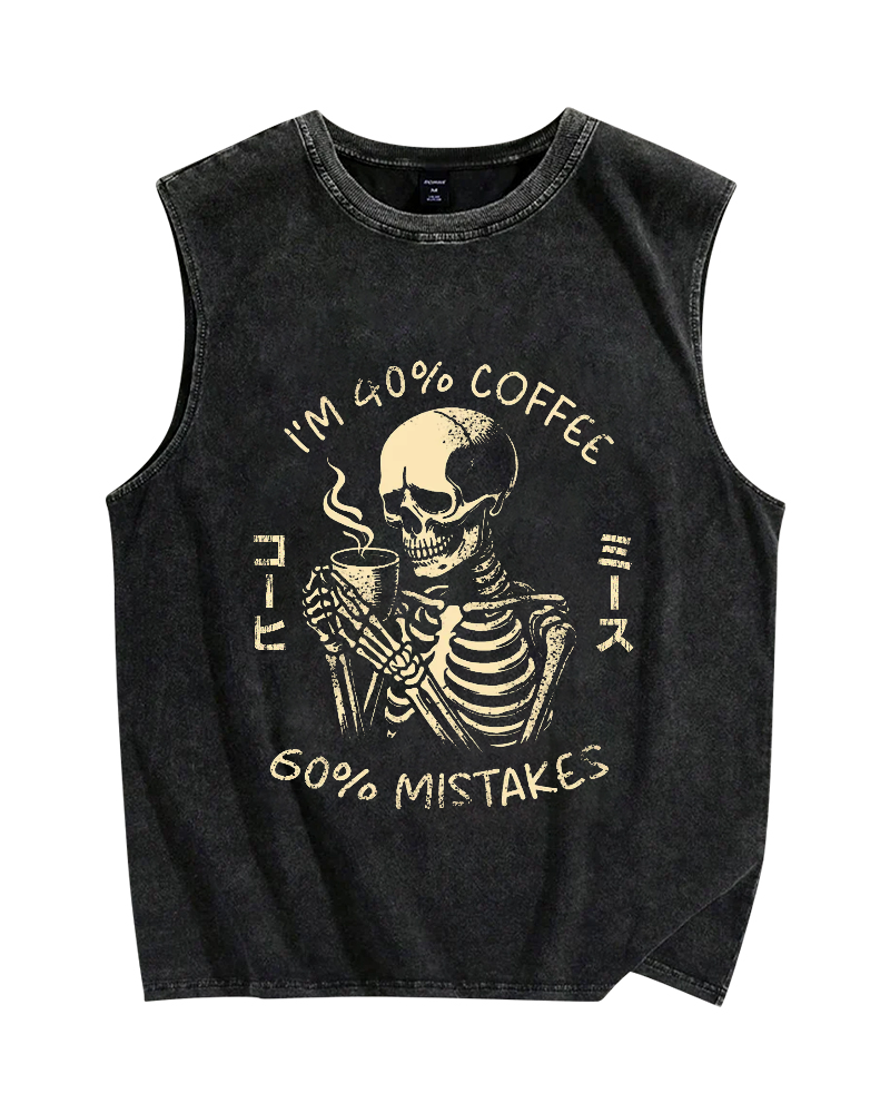 40% Coffee & 60% Mistakes Skull Vintage Distressed Washed Tank Top