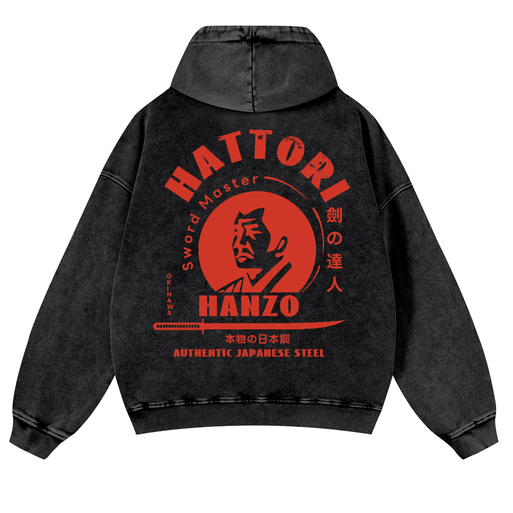 Okinawa Hattori Hanzo Vintage Washed Cotton Back Art Hoodie