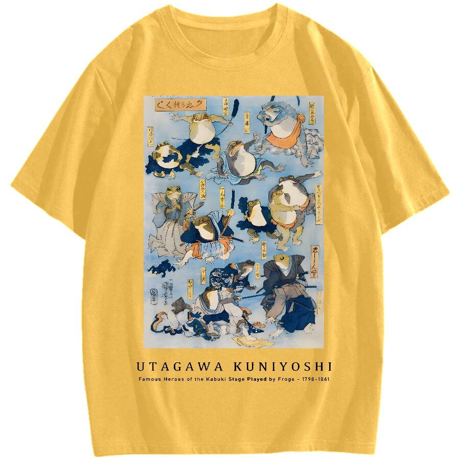 Utagawa Kuniyoshi Frogs Vintage Wash Japanese Design Cotton casual T-shirt