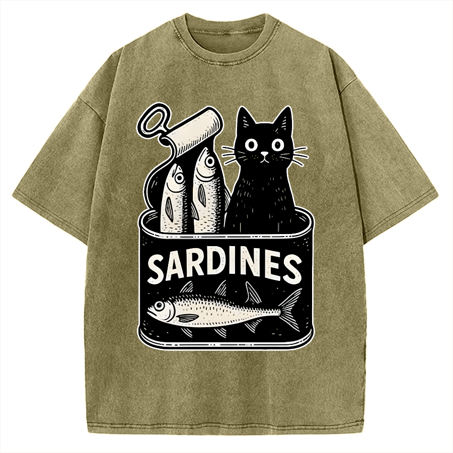 Cat And Canned Fish Vintage Washed T-shirt