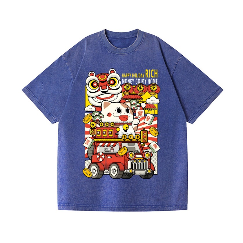 Lucky Cat Vintage Wash Japanese Design T-Shirt