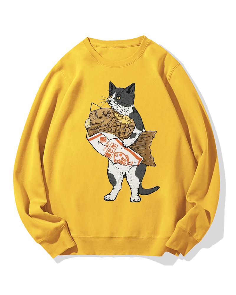 Bicolor cat holding taiyaki Cotton Sweatshirt
