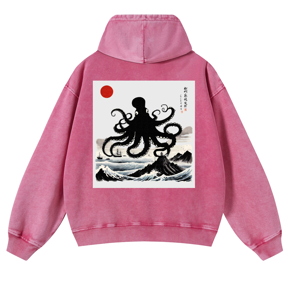 The Giant Octopus in the Sea Vintage Washed Cotton Back Art Hoodie