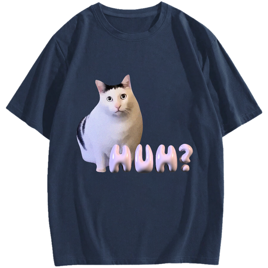 Huh Meme Cat Cotton casual T-shirt