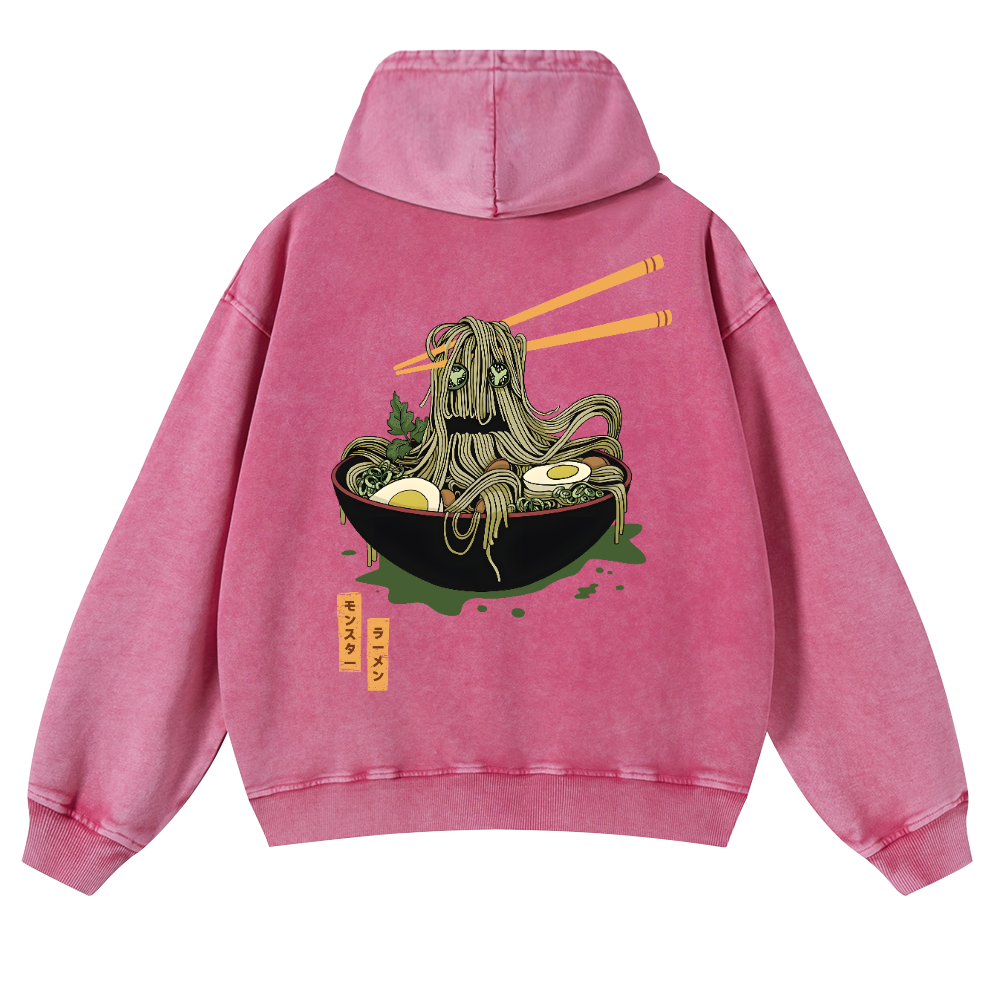 Ramen Monster Vintage Washed Cotton Back Art Hoodie