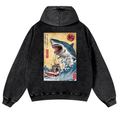 Shark Ukiyoe Vintage Washed Cotton Back Art Hoodie