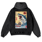 Shark Ukiyoe Vintage Washed Cotton Back Art Hoodie