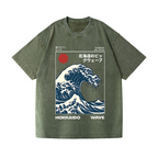 Hokkaido Wave Ukiyoe Vintage Wash Japanese Design T-Shirt