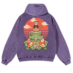Cat And Frog Vintage Washed Cotton Back Art Hoodie