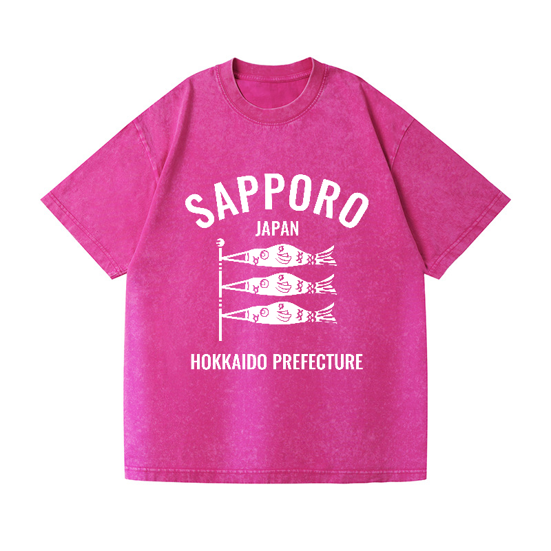 Sapporo Hokkaido Koinobori Vintage Wash Japanese Design T-Shirt