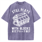 Funny Still Plays With Blocks Vintage Washed T-shirt