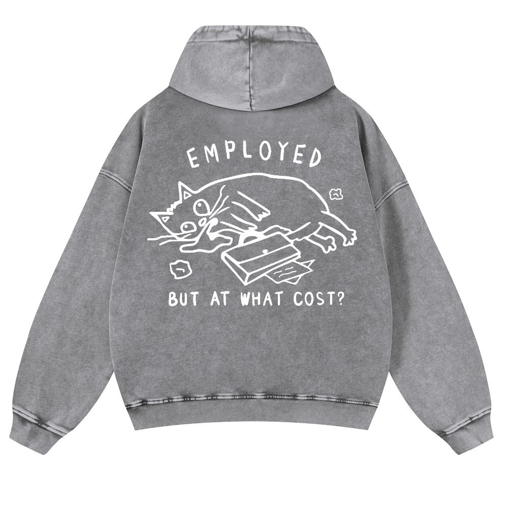 Cat Vintage Washed Cotton Back Art Hoodie