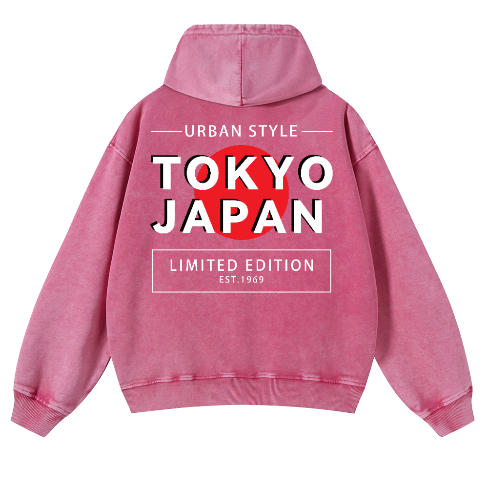 Tokyo Japan Vintage Washed Cotton Back Art Hoodie