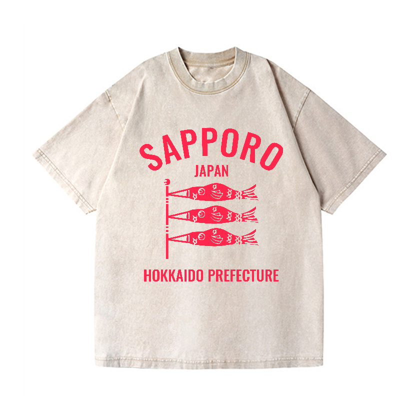 Sapporo Hokkaido Koinobori Vintage Wash Japanese Design T-Shirt