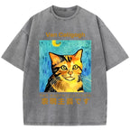 Cat Van Caligogh Vintage Wash Japanese Design T-Shirt
