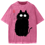 Black Cat With Puffed-Up Fur Vintage Washed T-shirt