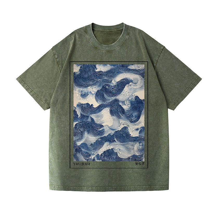 Yasuragi Wave Vintage Wash Japanese Design T-Shirt