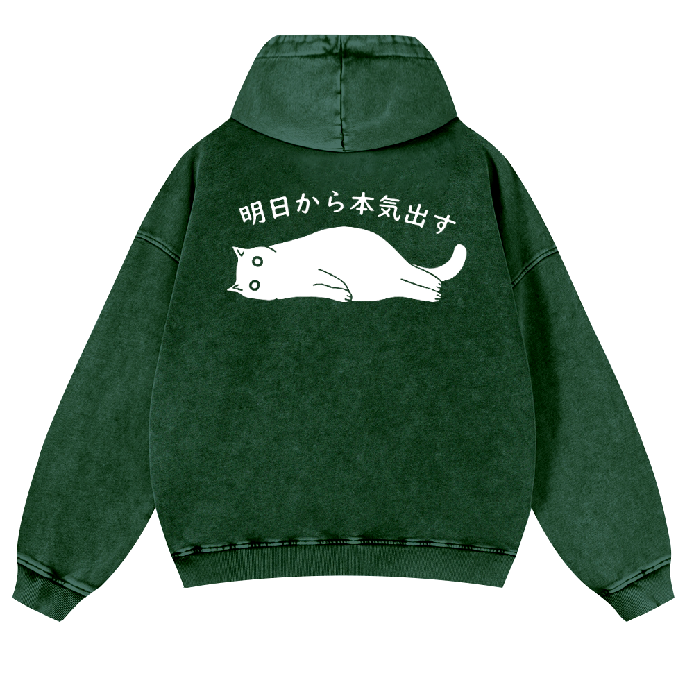 Cat Vintage Washed Cotton Back Art Hoodie