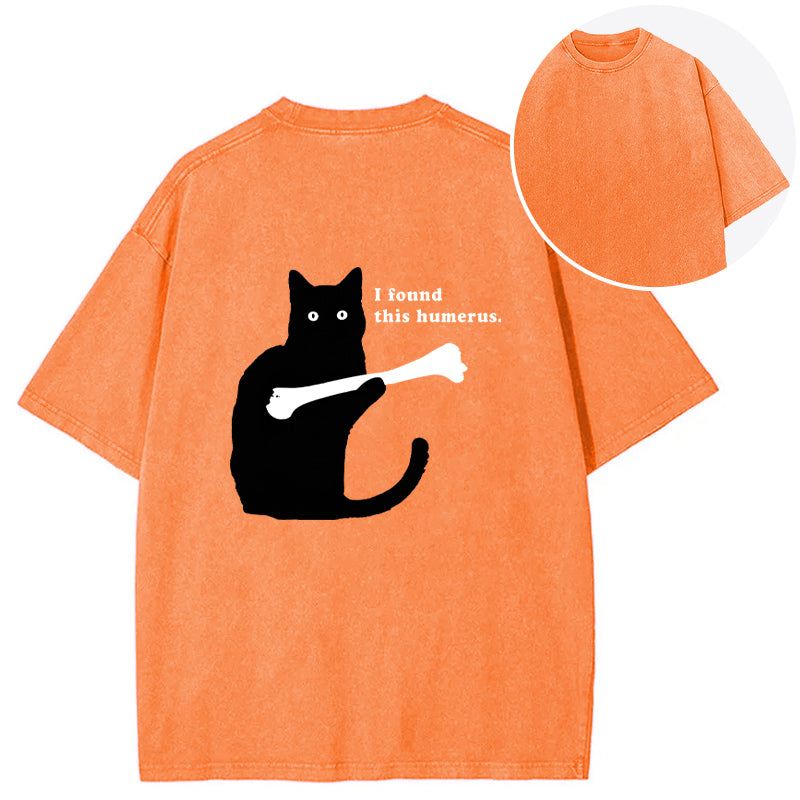 Cat Finds Human Bones Back Washed T-Shirt