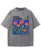 Summer Flower Art Japanese Style Vintage Washed T-shirt
