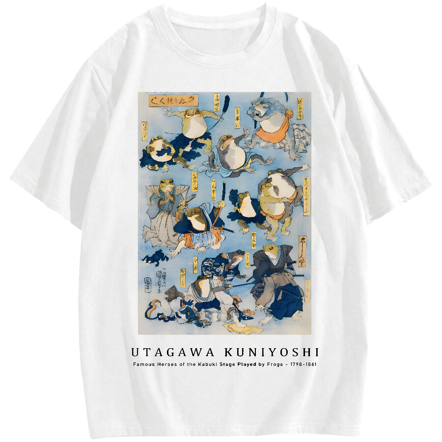 Utagawa Kuniyoshi Frogs Vintage Wash Japanese Design Cotton casual T-shirt