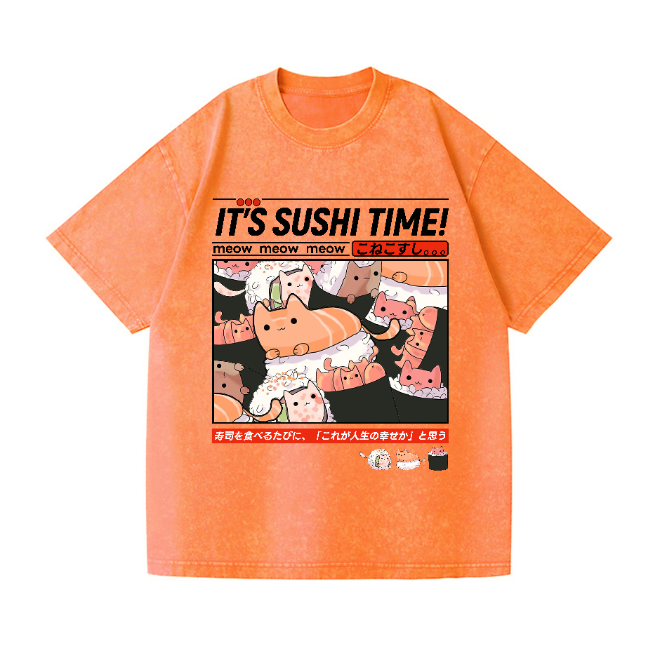 Cat Sushi Vintage Wash Japanese Design T-Shirt