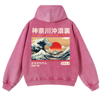 Kanagawa Ukiyo-e Great Wave Vintage Washed Cotton Back Art Hoodie
