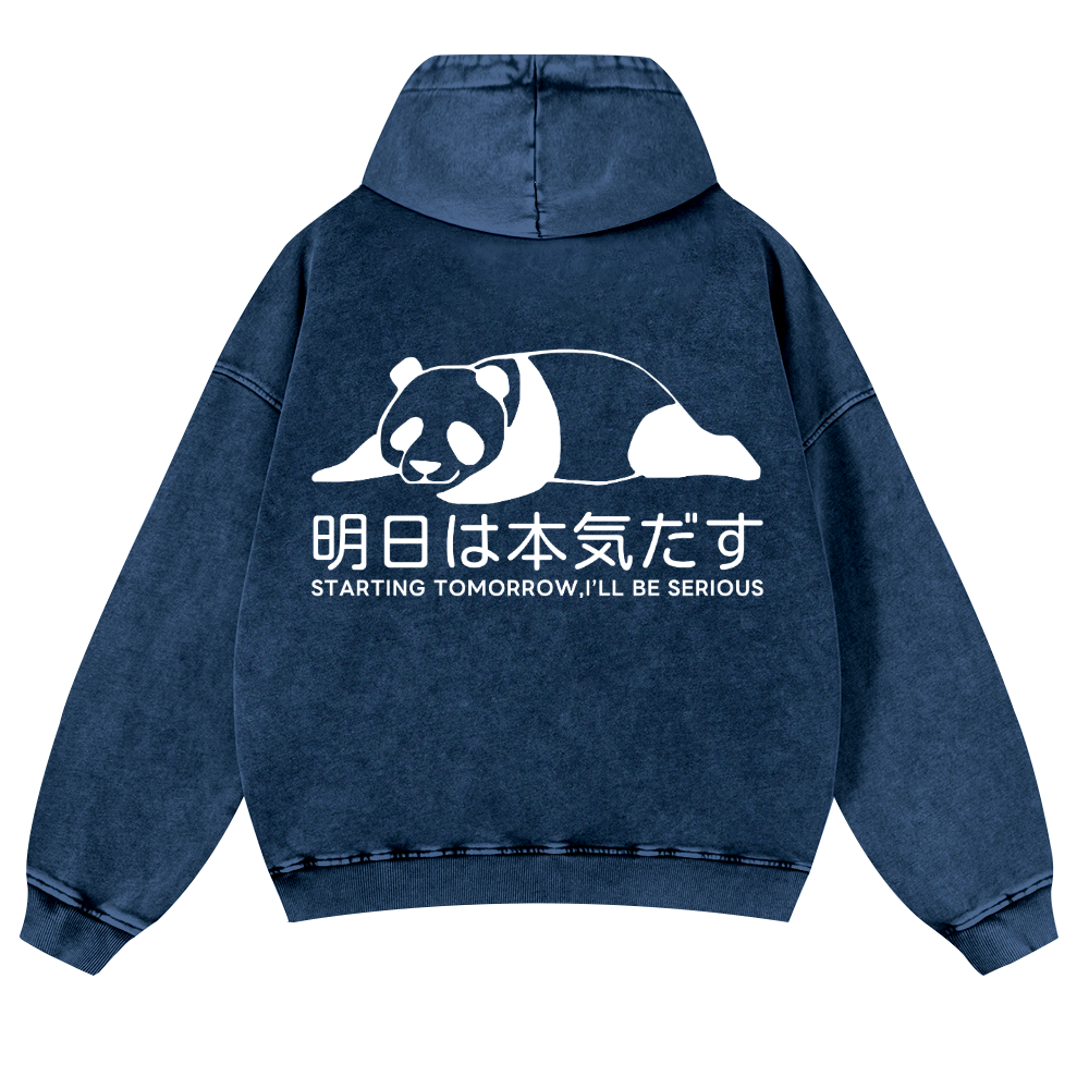 Starting Tomorrow, I'Ll Be Serious Panda Vintage Washed Cotton Back Art Hoodie