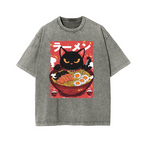 Ramen Black Cat Vintage Wash Japanese Design T-Shirt