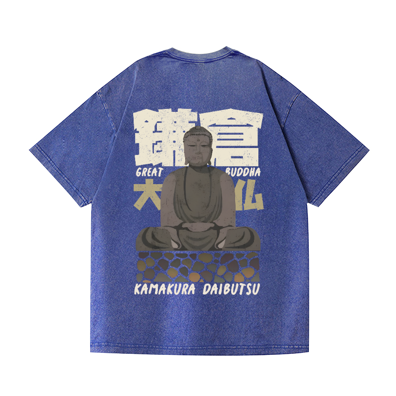 Kamakura Daibutsu Great Buddha Vintage Wash Japanese Design Back Art T-Shirt