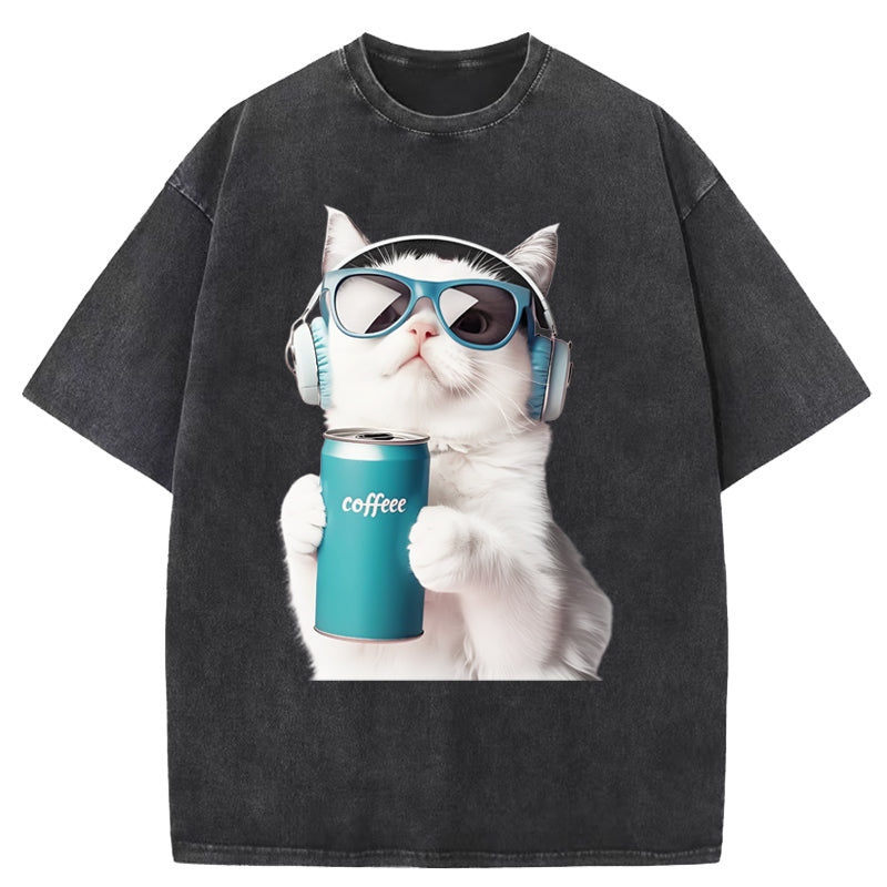 Music Cat Washed T-Shirt