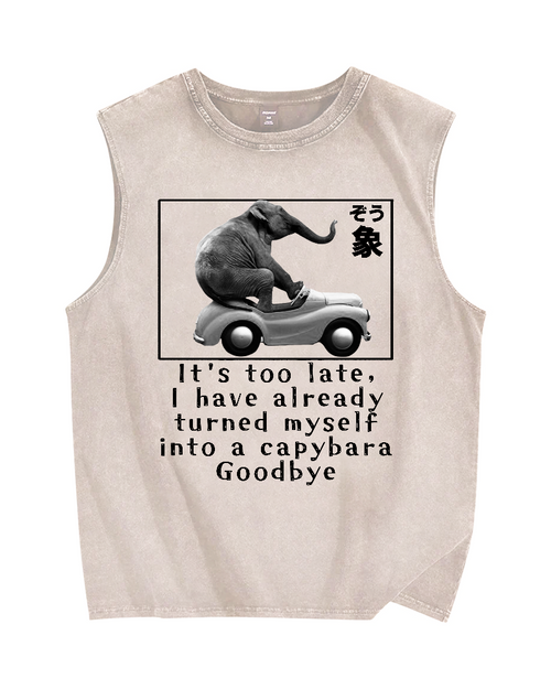 Funny elephant driving a car Vintage Distressed Washed Tank Top