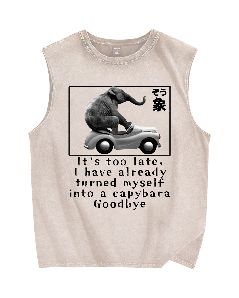 Funny elephant driving a car Vintage Distressed Washed Tank Top