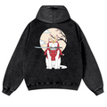 Samurai Cat Vintage Washed Cotton Back Art Hoodie