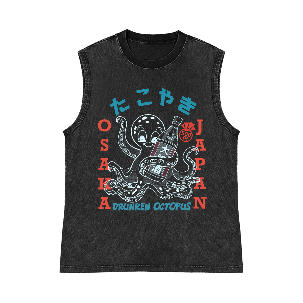 Drunken Octopus Pure Cotton Wash-Dyed Sleeveless Tank Top