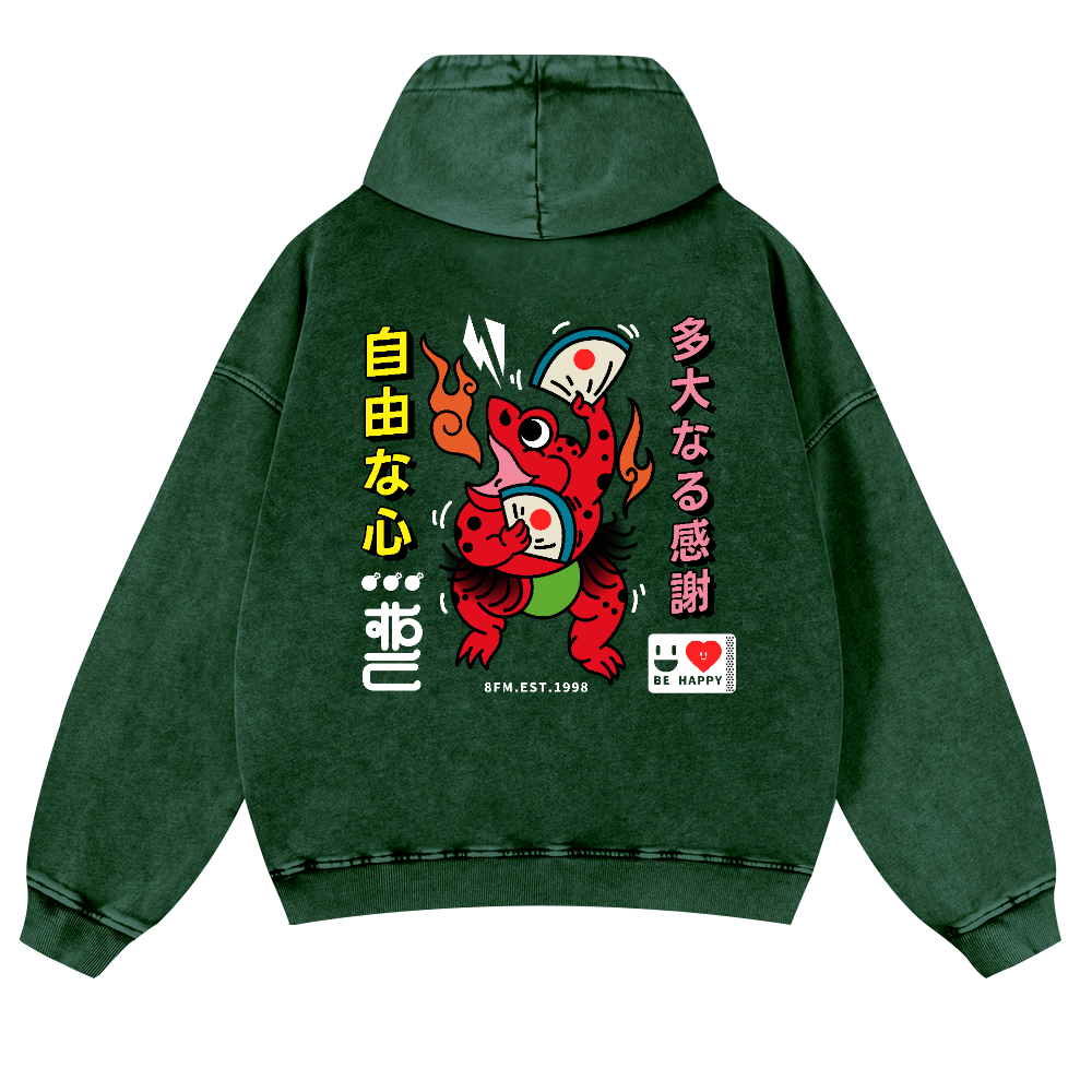 Frog Vintage Washed Cotton Back Art Hoodie