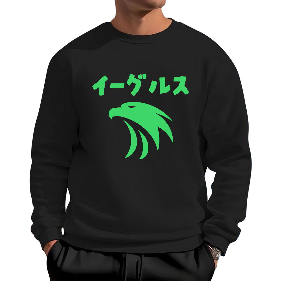 Japanese logo eagle Cotton Pullover Sweatshirt