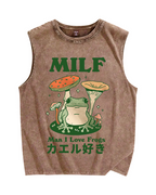 Funny MILF Froggy Vintage Distressed Washed Tank Top