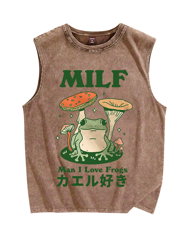 Funny MILF Froggy Vintage Distressed Washed Tank Top